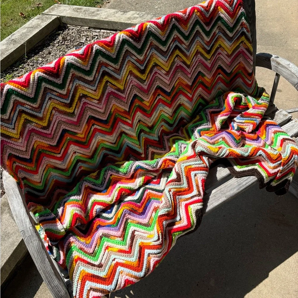 Crochet knit colorful afghan